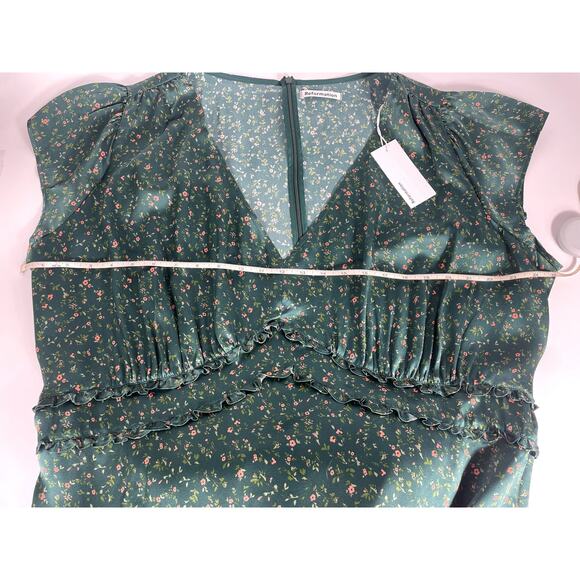 NWT Reformation Kaye Silk Dress Maxi Coriander Fairy Green Floral Sz 22 Babydoll - Picture 16 of 16